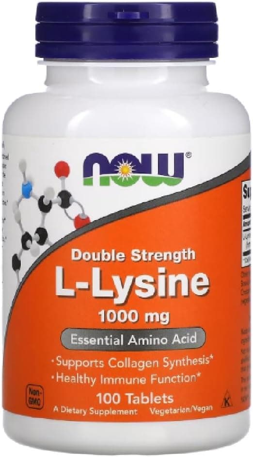 Now Foods L-LYSINE 1000 mg | L-Lisina 1000 mg | Suporta o sistema imunitário e a produção de colagénio - 100 comprimidos