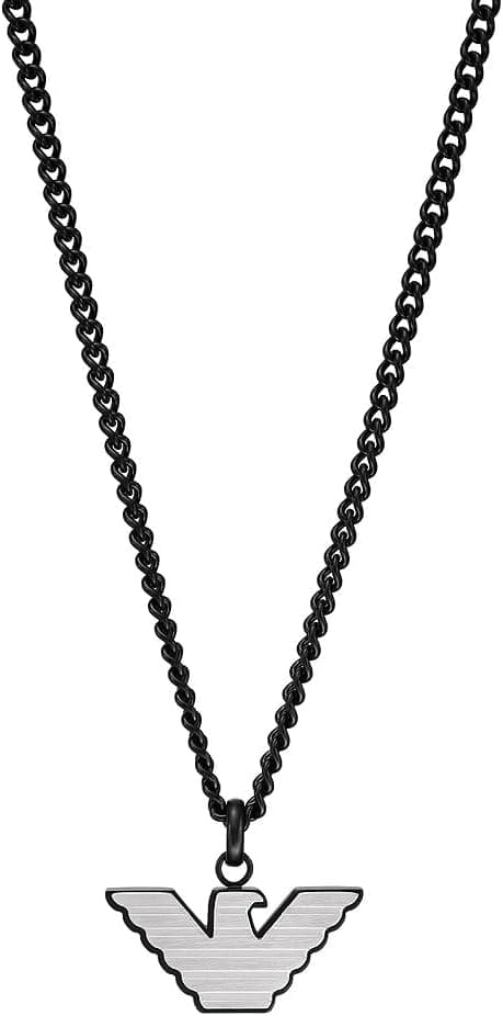 Emporio Armani Colar para homem prata e preto colar pendente de aço inoxidável, comprimento: 525 mm, largura: 24 mm, altura: 12 mm, EGS2994040, Aço inoxidável, Sem Pedra Preciosa