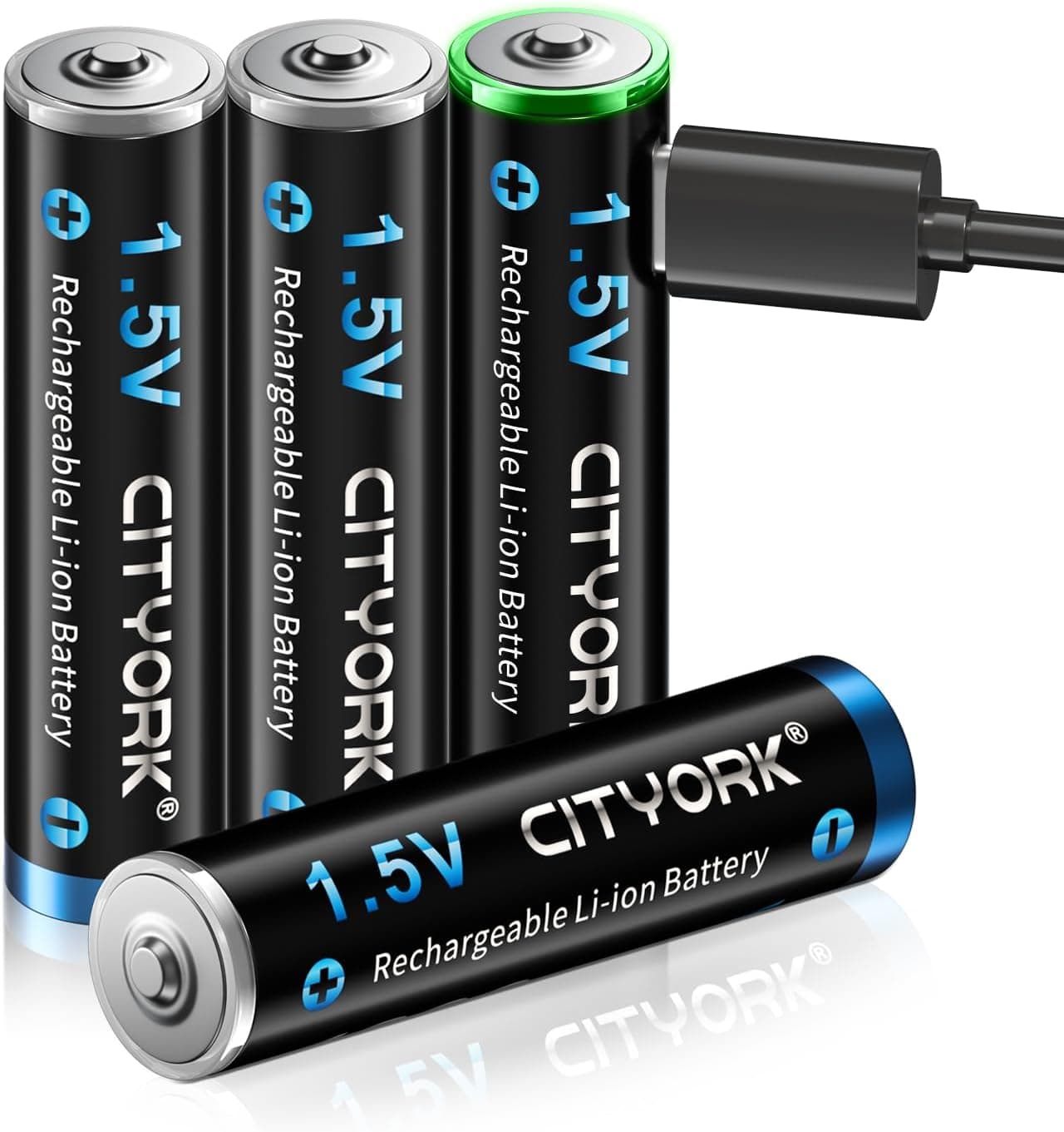 CITYORK Pilhas recarregáveis de iões de lítio AAA, 1,5 V AAA recarregáveis, 1200 mWh com carregamento USB (4 unidades)