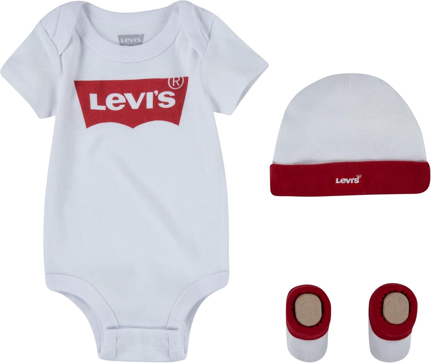 Levi's Classic Batwing Infant Hat Bodysuit Bootie Set 3pc Ll0019 Conjunto de roupa para bebé até 6 meses