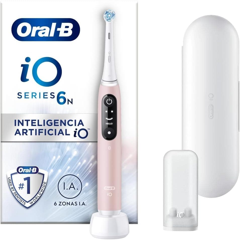Oral-B iO 6N Escova de dentes elétrica com cabo recarregável, 2 cabeças e estojo de viagem, desenhado por Braun, presentes originais para mulher e homem - rosa