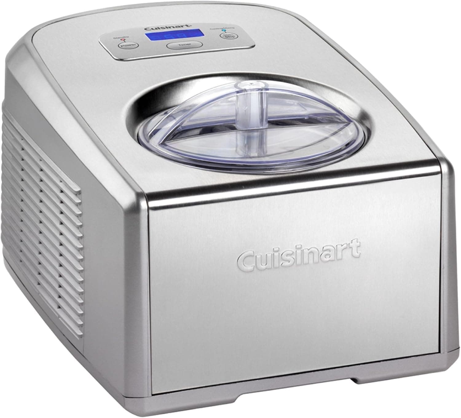 Cuisinart Frigorífico profissional ICE100E Frigorífico com compressor de 1,5 l, máquina de fazer gelado, gelato, sorvetes e iogurte gelado caseiro, 150 W, gelado instantaneamente, aço inoxidável,