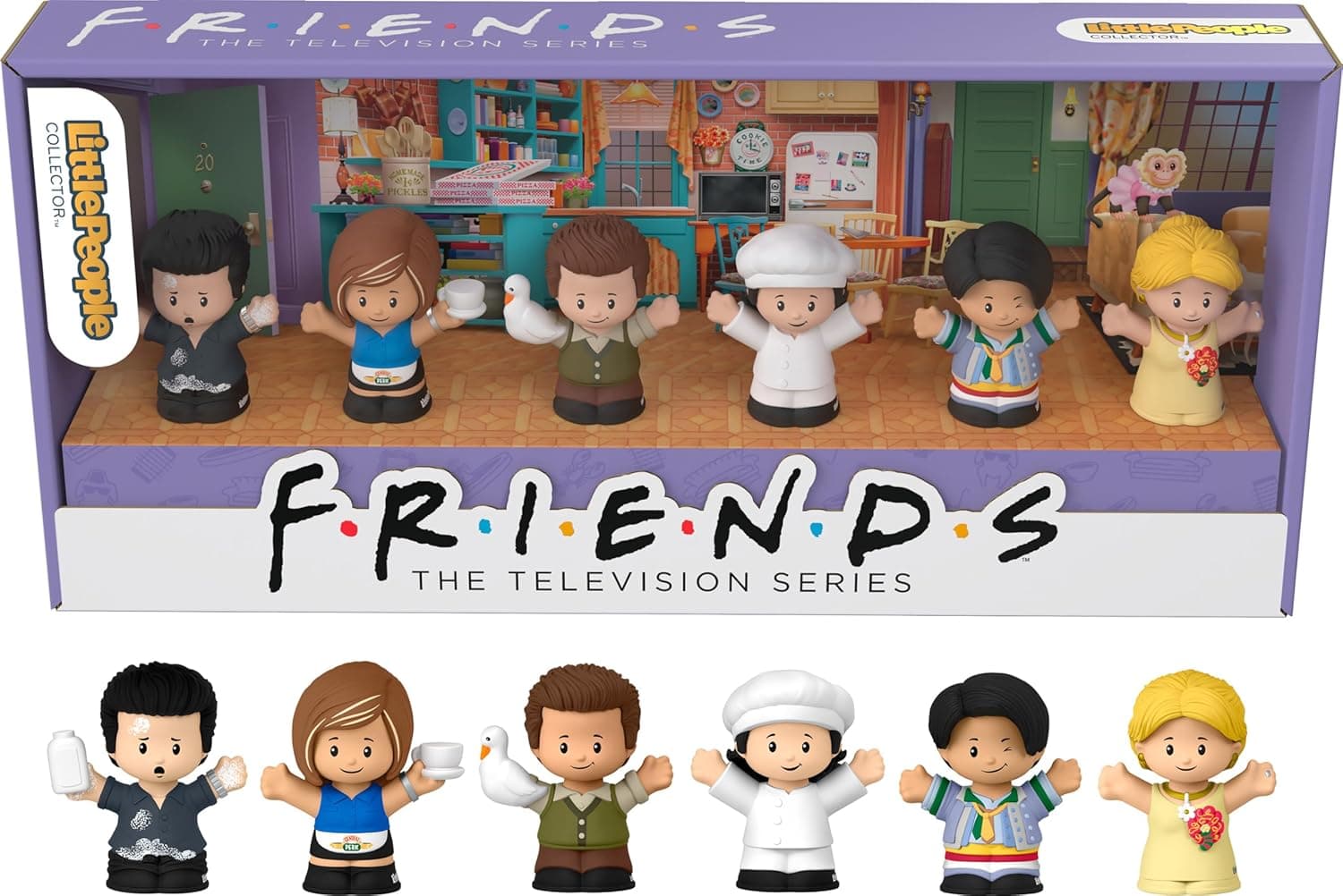 Little People Collector Friends série de TV edição especial conjunto de figuras para adultos e fãs, 6 personagens num pacote de presente com expositor, (Mattel HPH05)
