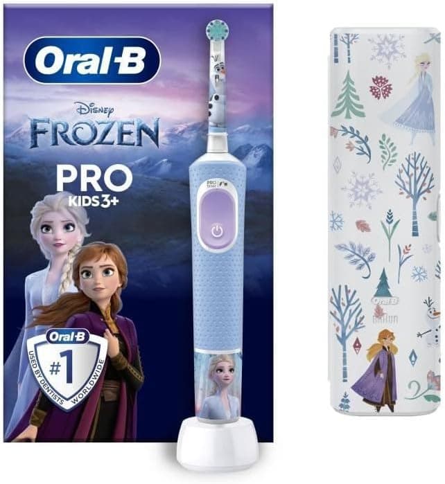 Oral-B Pro Kids Escova de dentes elétrica, 1 pega de Frozen, 1 cabeça, 1 estojo de viagem, desenhado por Braun, adequado para crianças com mais de 3 anos