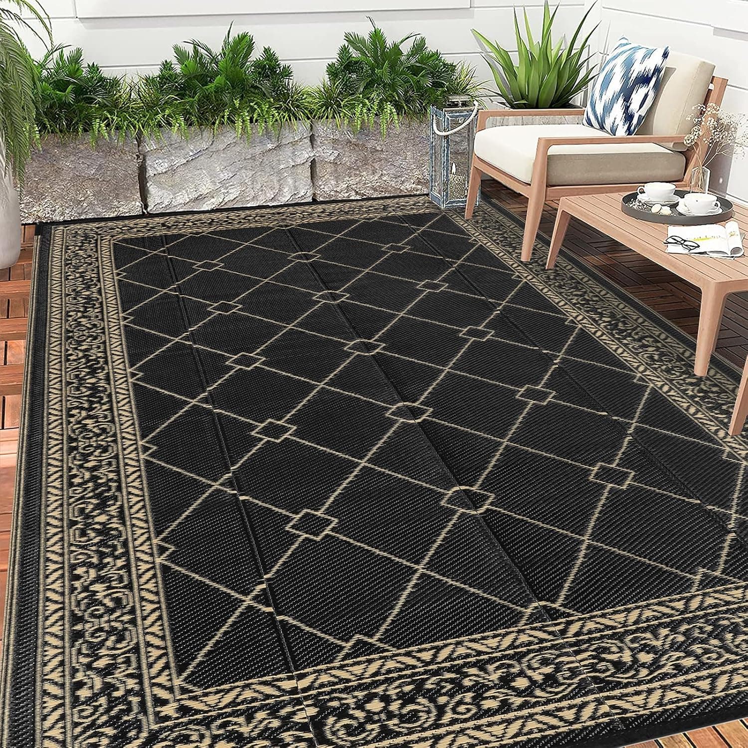 Enyhom Tapete exterior extra grande 240 x 300 cm, durável tapete de plástico terraço exterior para campismo, jardim, piquenique e praia, varanda, terraço, pátio, alpendre
