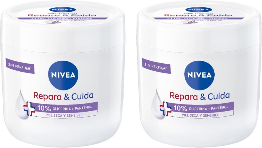 NIVEA Repair & Care | Creme hidratante corporal 72h sem perfume para pele seca e sensível, 400 ml x 2