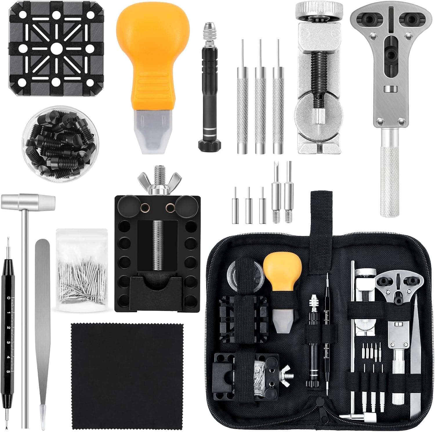 AiQInu Kit de reparação de relógios, 150 peças de ferramentas de reparação de relógios para abrir e reparar relógios, trocar baterias, alterar / ajustar correia, remover elos