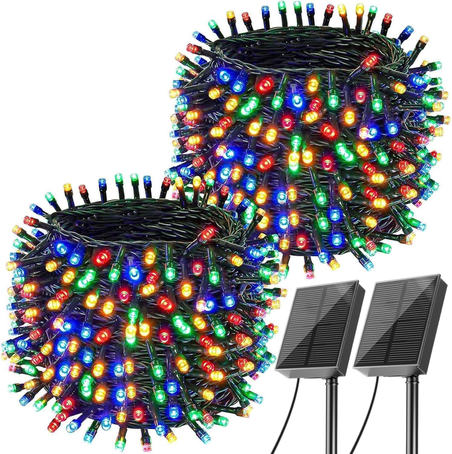 Luzes solares LED para exteriores, jardim, 2 x 22 m luzes solares de Natal, 200 luzes LED para exteriores, 8 modos de luzes solares exteriores, decoração natalícia exterior, IP65, resistente ao ar 