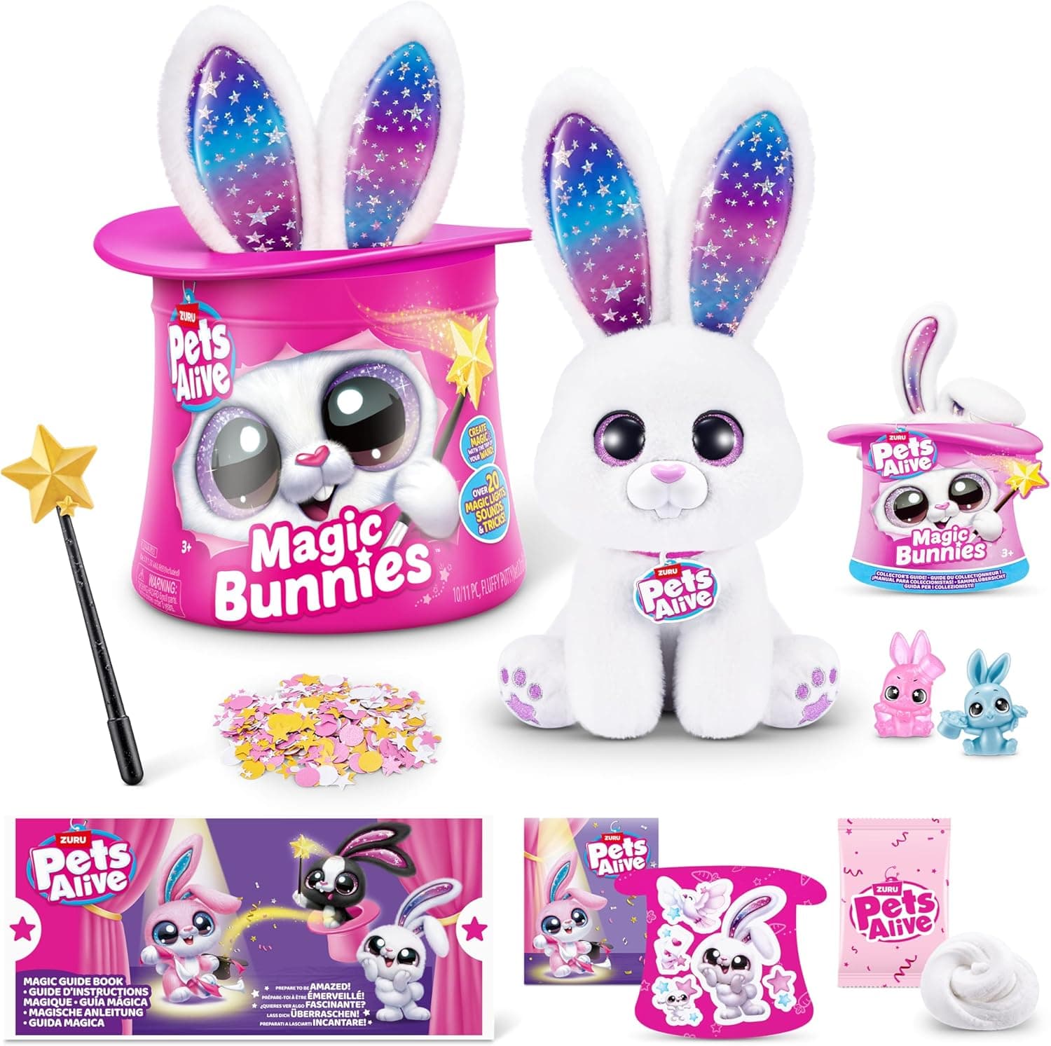 Pets Alive Magic Bunnies de ZURU brinquedo mágico interativo surpresa para desembalar eletrónico de peluche (White)