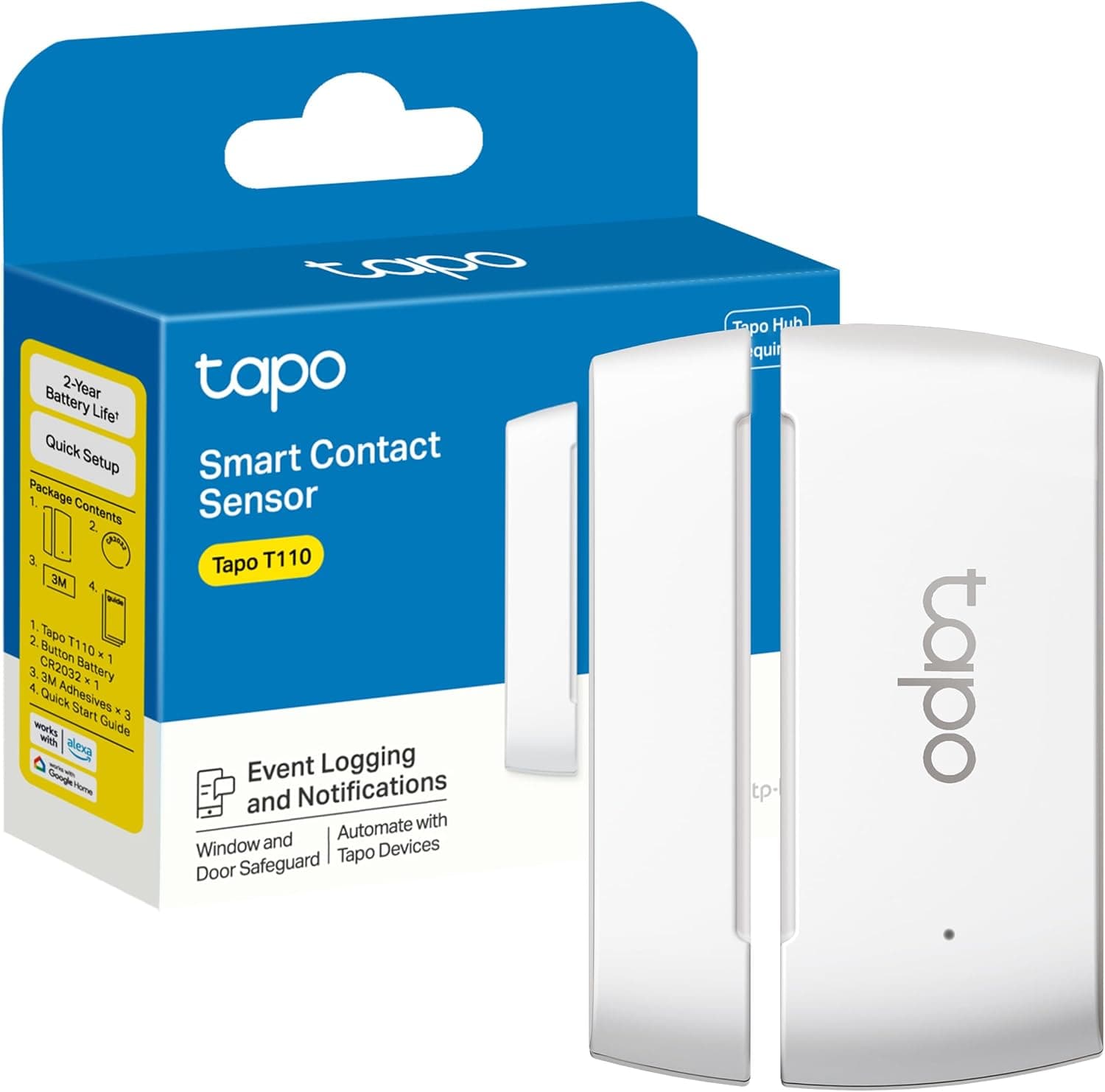 TP-Link Tapo T110 - Sensor de contacto inteligente, doméstico, economia de energia, bateria de longa duração, alertas de invasão, requer hub