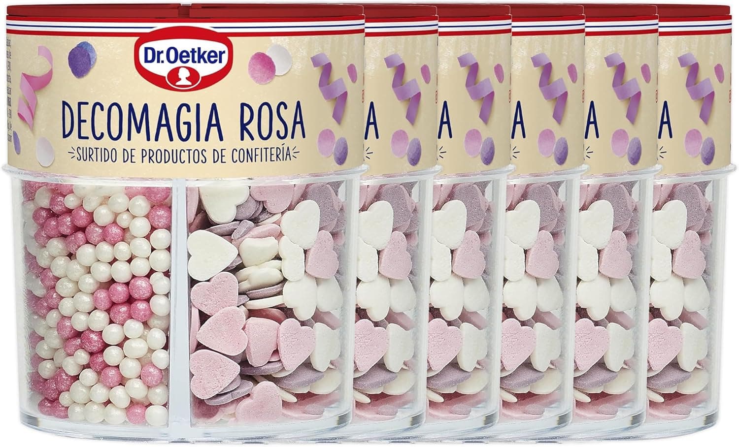 DR. OETKER - Decomagia rosa pack 6 unidades x 84 g, variedade de 4 tipos de tops, para confeitaria e substituição, textura nítida, decoração criativa para bolos