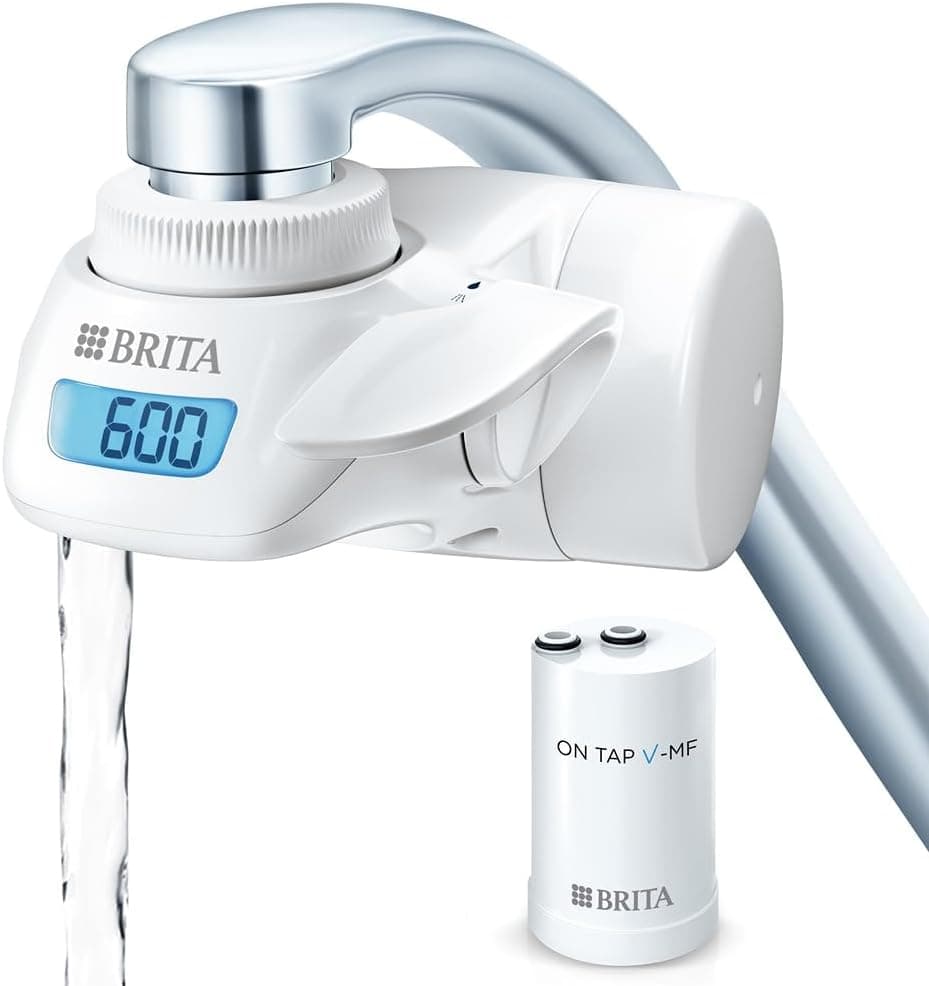 BRITA Sistema de filtragem para torneira, água filtrada de excelente sabor, inclui 1 filtro para torneira, 600 litros de água filtrada por cartucho, cor branca