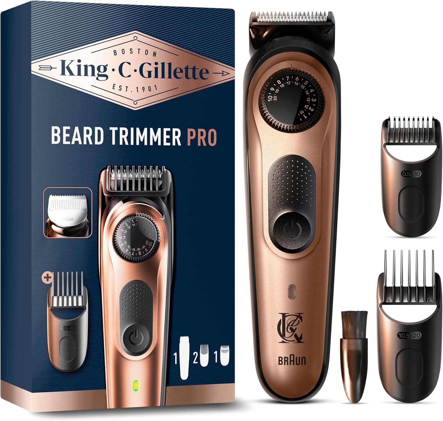 King C. Gillette Aparador elétrico de barba PRO para homem, mostrador de precisão com 40 comprimentos, folhas metálicas afiadas duradouras, cabeça e pentes laváveis, aparador de precisão definitiva