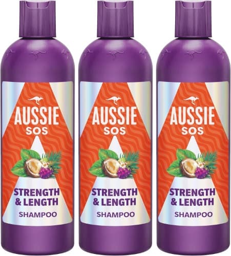 Aussie SOS Strength & Length | Champô vegan para cabelo comprido e fragilizado, protege e fortalece, 300 ml x 3