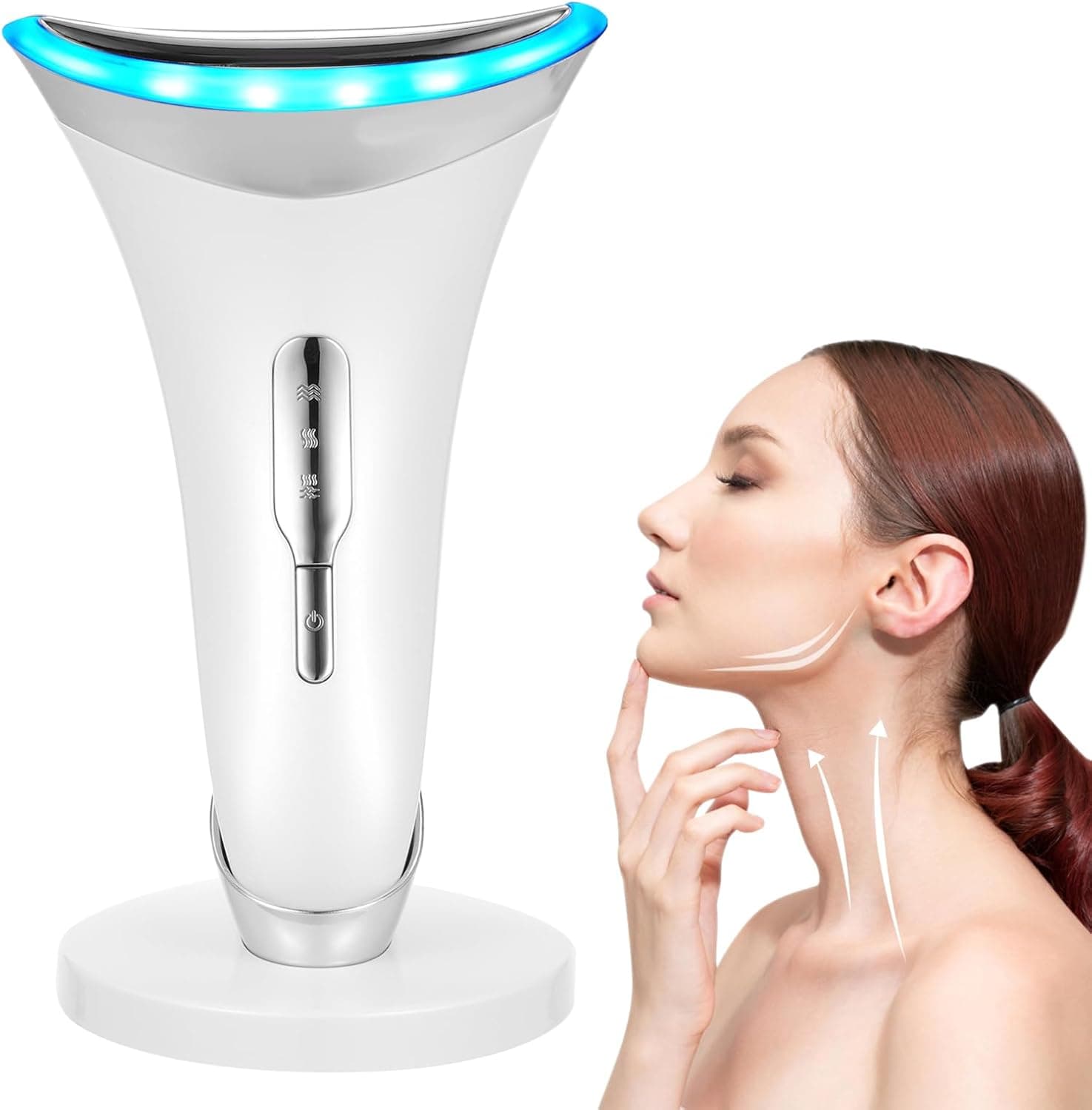 Bestauty Massageador Facial Elétrico Antirrugas, Redutor de Queixo Duplo com Elevação EMS com 3 Modos LED e Aquecimento a 45°C, Massageadores Faciais para Reduzir Rugas do Pescoço e Firmar a Pele