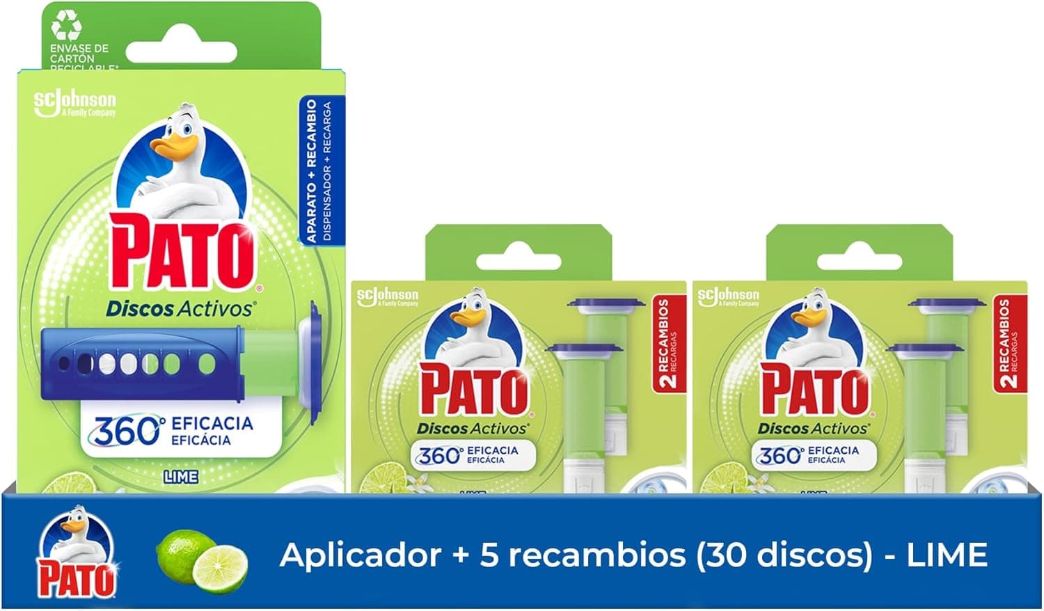 Pato Discos ativos lima - conjunto de aplicador para WC com 5 peças (30 discos) - limpa e perfuma a sanita