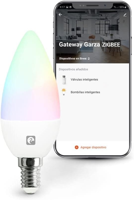 Garza Smart Zigbee Candle C37 | Lâmpada LED E14 regulável RGB+CCT compatível com controlo por voz e app