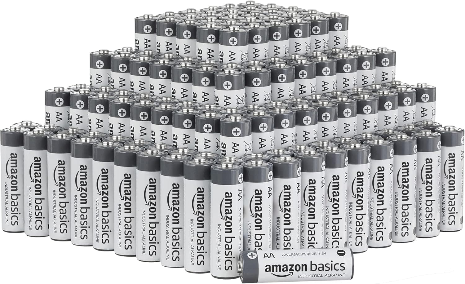 Amazon Basics - Pacote de 200 pilhas industriais alcalinas AA, 1,5 volts, vida útil de 5 anos