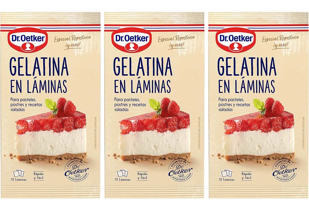DR. OETKER Gelatina neutra em folhas, adequada para receitas frias e quentes, 36 folhas, 60 g