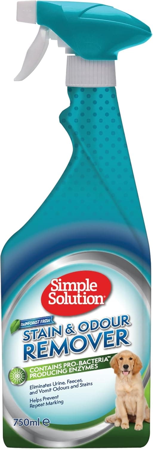 Simple Solution Removedor de manchas e odores de animais de estimação, limpador enzimático com poder de limpeza pró-bactérias, Rainforest Fresh 750 ml