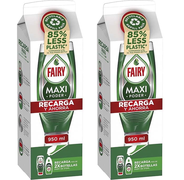 Fairy Maxi Poder Recarga Cartão Lava-louças Líquido, 950 ml x 2