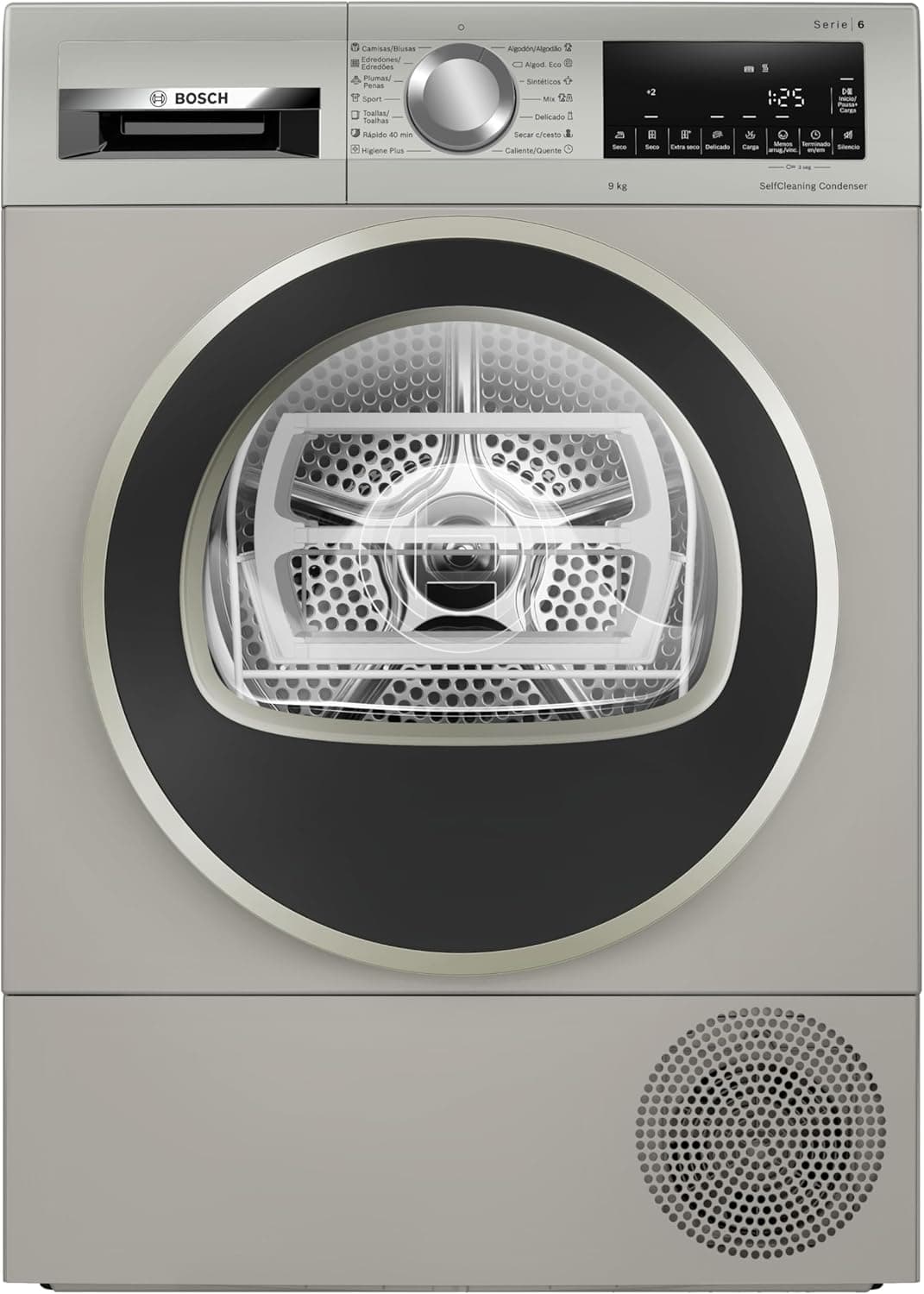 Bosch Secador com bomba de calor, 9 kg, série 6, AutoDry, Display LED, aço mate, WQG2450XES
