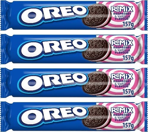 Oreo Remix | Bolachas recheadas com creme de framboesa e baunilha, 157 g x4