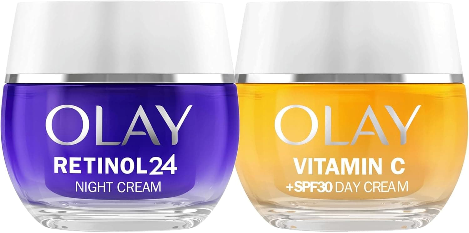 Olay Retinol24 Creme noturno 50 ml e Olay Vitamin C SPF30 creme de dia 50 ml. Pacote de 2 cremes. Pele mais hidratada, luminosa e radiante
