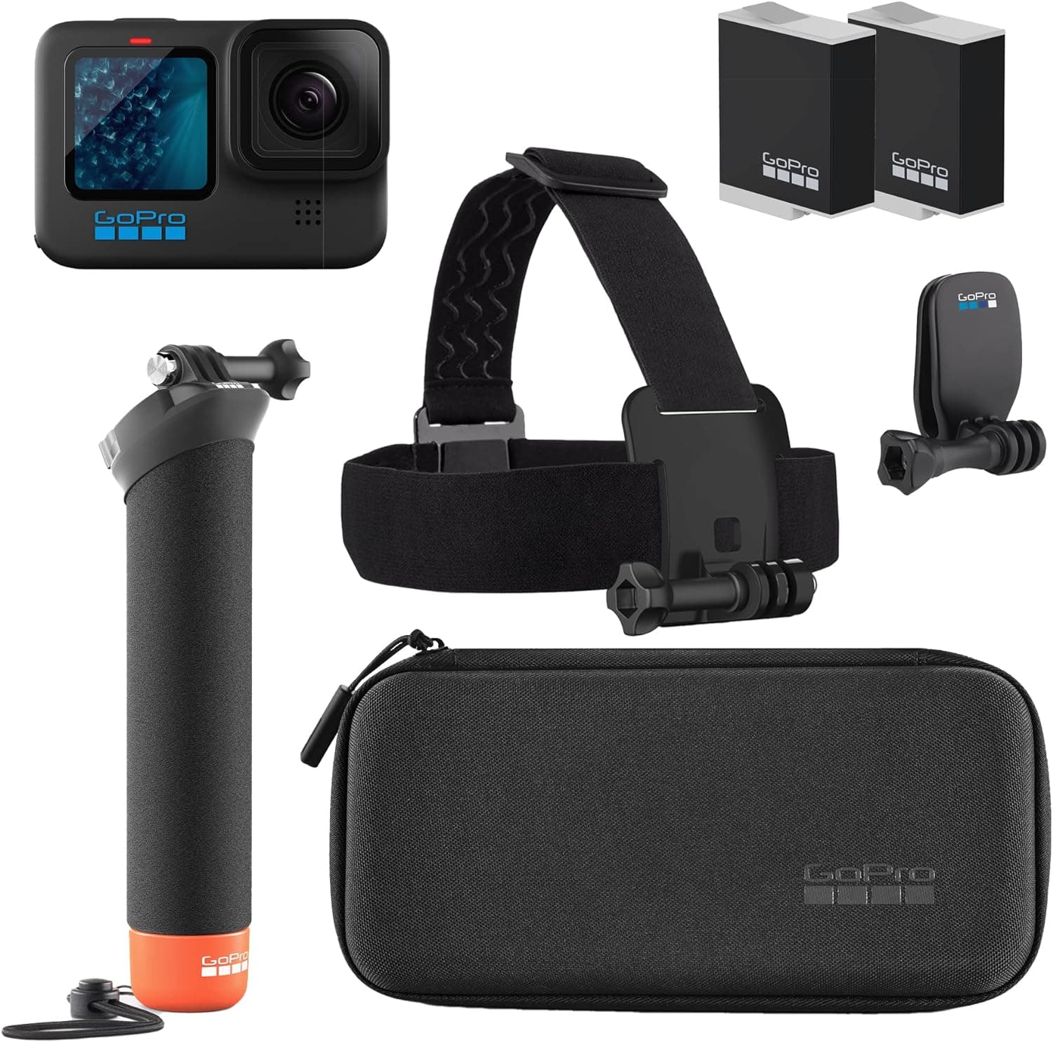 GoPro Pacote de acessórios HERO11 Black: Inclui bateria de Enduro adicional (2 no total), The Handler (pega flutuante), correia para a cabeça clipe rápido e estojo de transporte