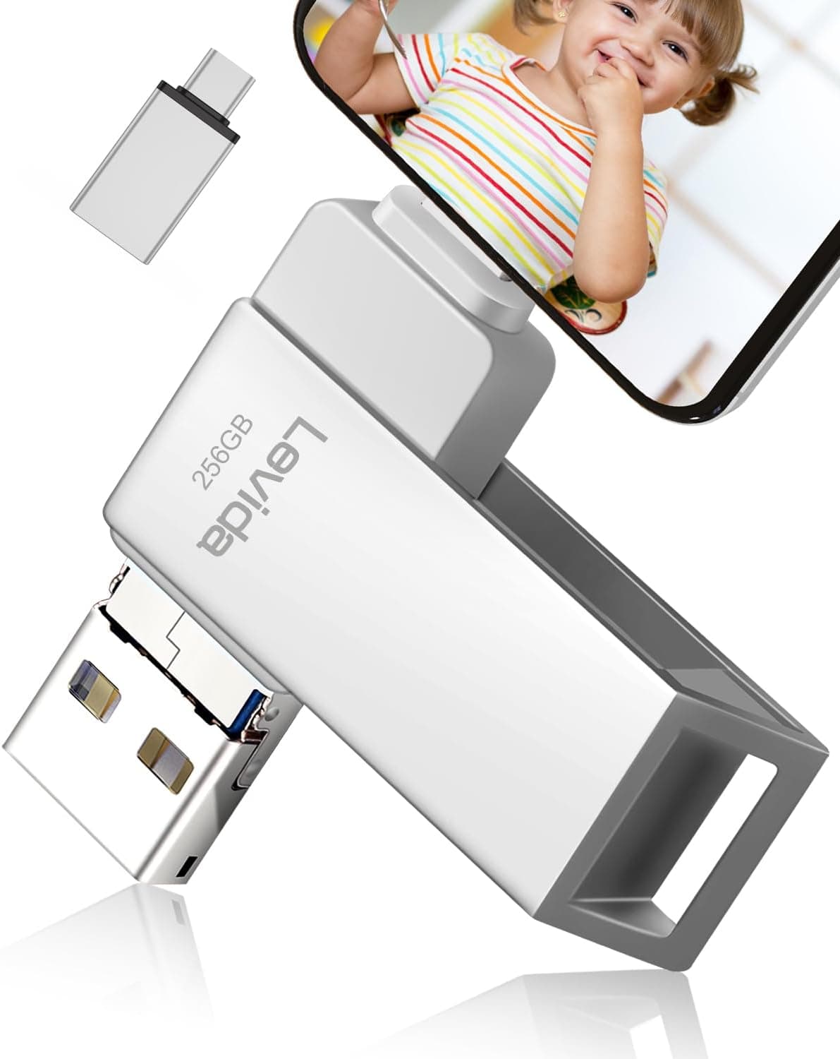 PenDrive - Memória USB de 256 GB por Smartphone 4 em 1 Pen Drive 3.0 Photo Stick Flash Drive USB Memory Stick Foto Stick Android OTG Tablet PC Mac computador portátil - prateado