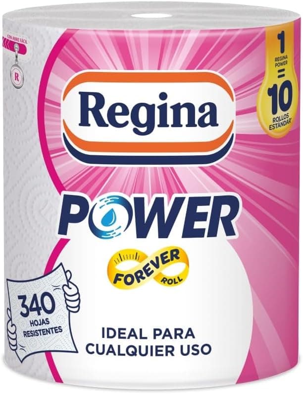 Regina Power papel de cozinha - 1 rolo ainda mais longo, 340 folhas de 2 camadas, adequado para limpar superfícies domésticas, embalagem reciclável, papel 100 % certificado FSC