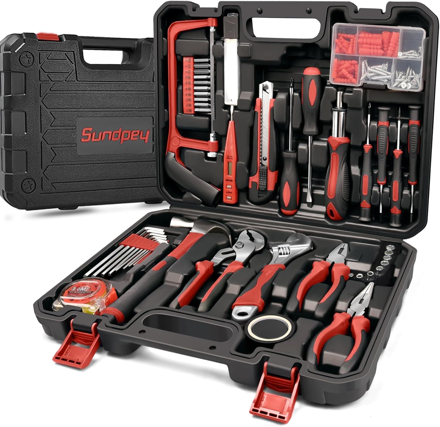 Caixa de ferramentas completas de 148 peças - conjunto de ferramentas completas - kit ferramentas de mão Sundpey com conjunto de chaves de fenda, precisão alicates fita métrica para casa ou garagem