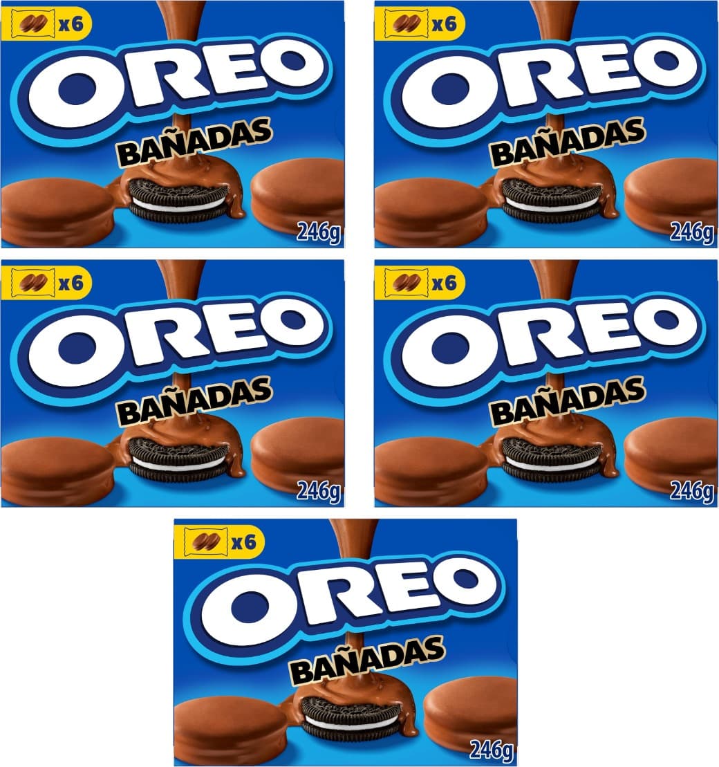Oreo Banhadas - bolachas de cacau recheadas de creme com cobertura sabor chocolate com leite, 6 bolsas, 246 g