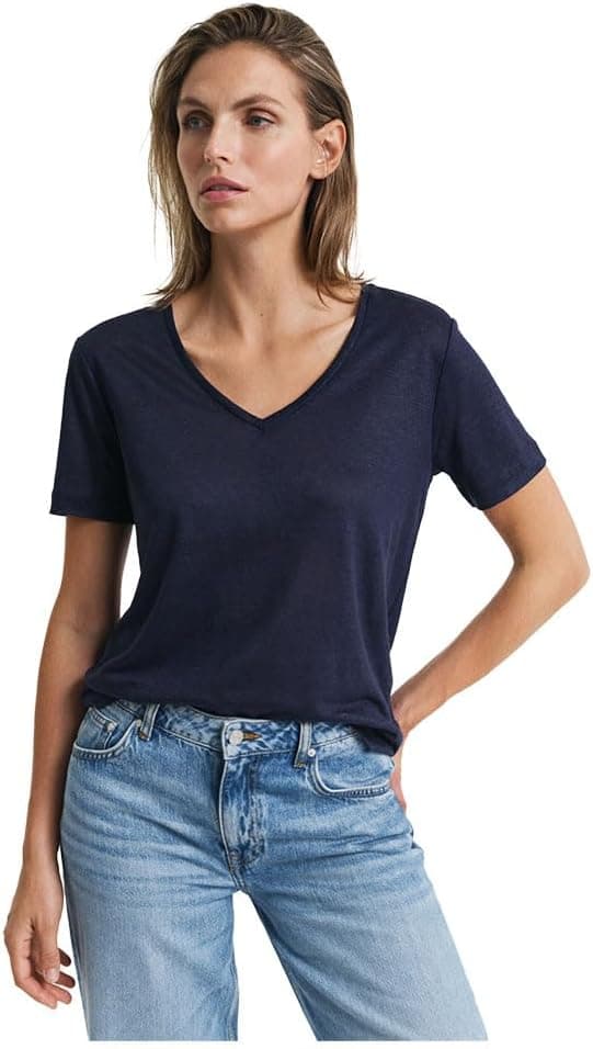 GANT Reg Linen V-Neck SS T-shirt para mulher