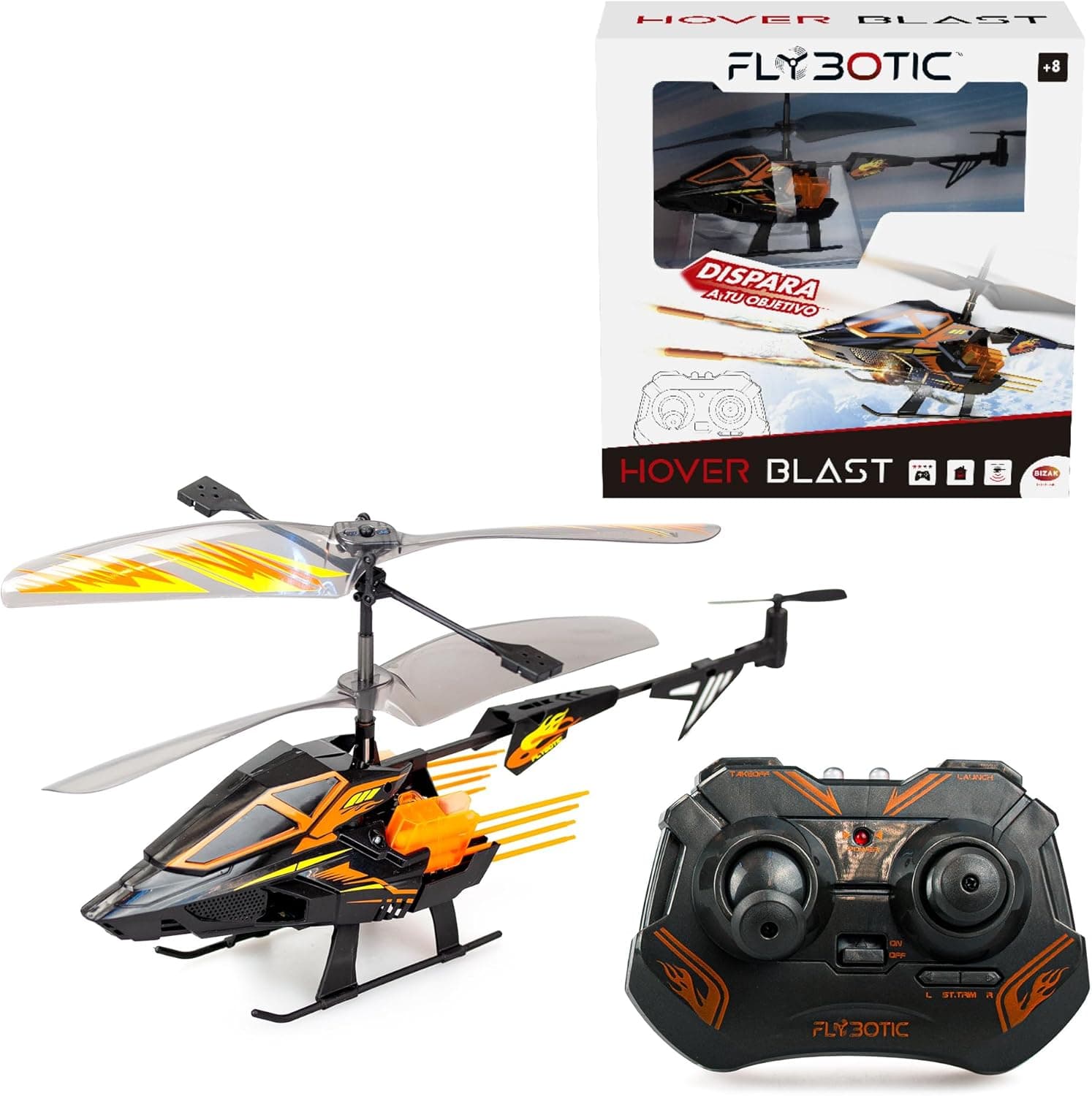 Bizak FLYBOTIC Hover Blast, helicóptero telecomandado com controlo por rádio e 16 foguetes de tiro para acertar um alvo, para crianças e adultos, (62004567)