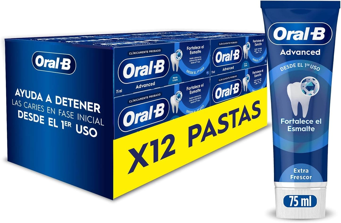 Oral-B Advanced Fortalece o esmalte de pasta de dentes com fluor, pack de 12 x 75 ml