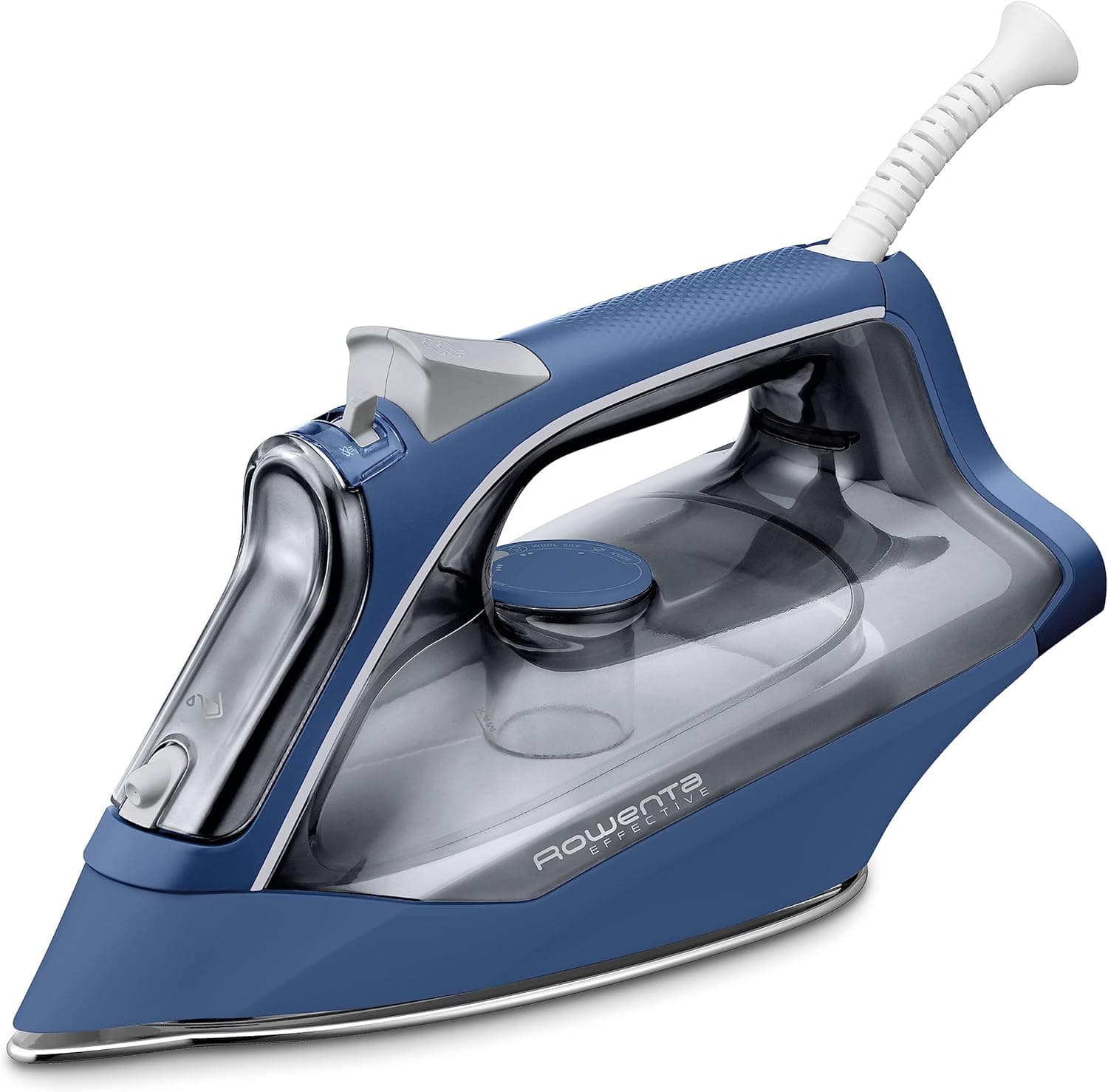 Rowenta ferro de vapor eficiente, 2400 W, golpe a vapor, sola de aço inoxidável anti-riscos, função anti-gotejamento, ajuste manual, alça ergonómica, ponta de precisão