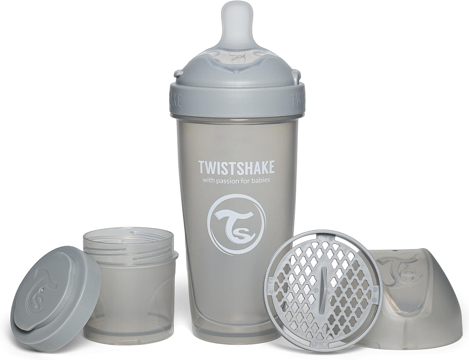 Twistshake Pro Double | Biberão anticólicas 330 ml com doseador de leite em pó e tetina de silicone fluxo rápido para bebés a partir dos 4 meses