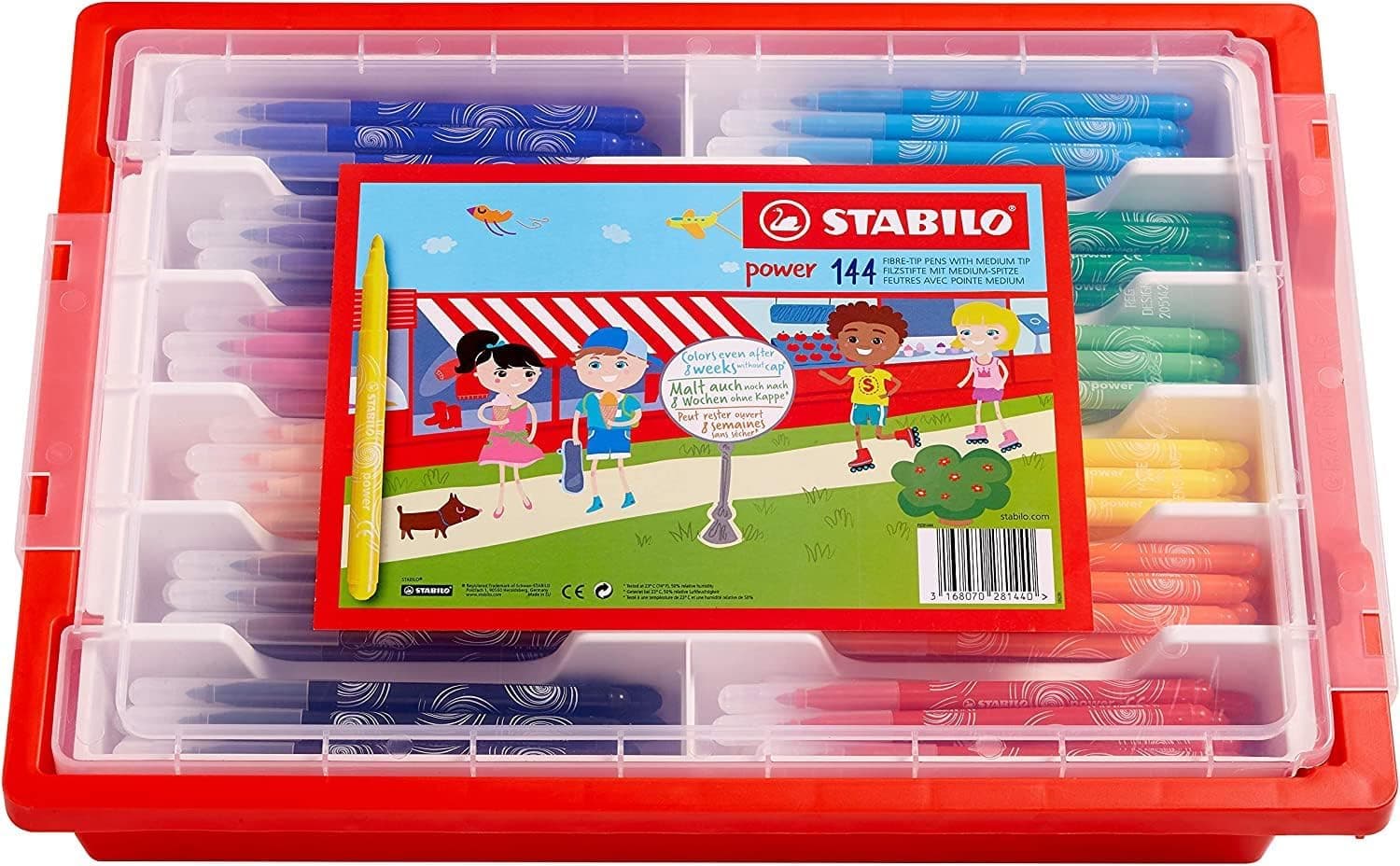 Stabilo Power Schoolpack de 144 marcadores de ponta média, 12 cores sortidas