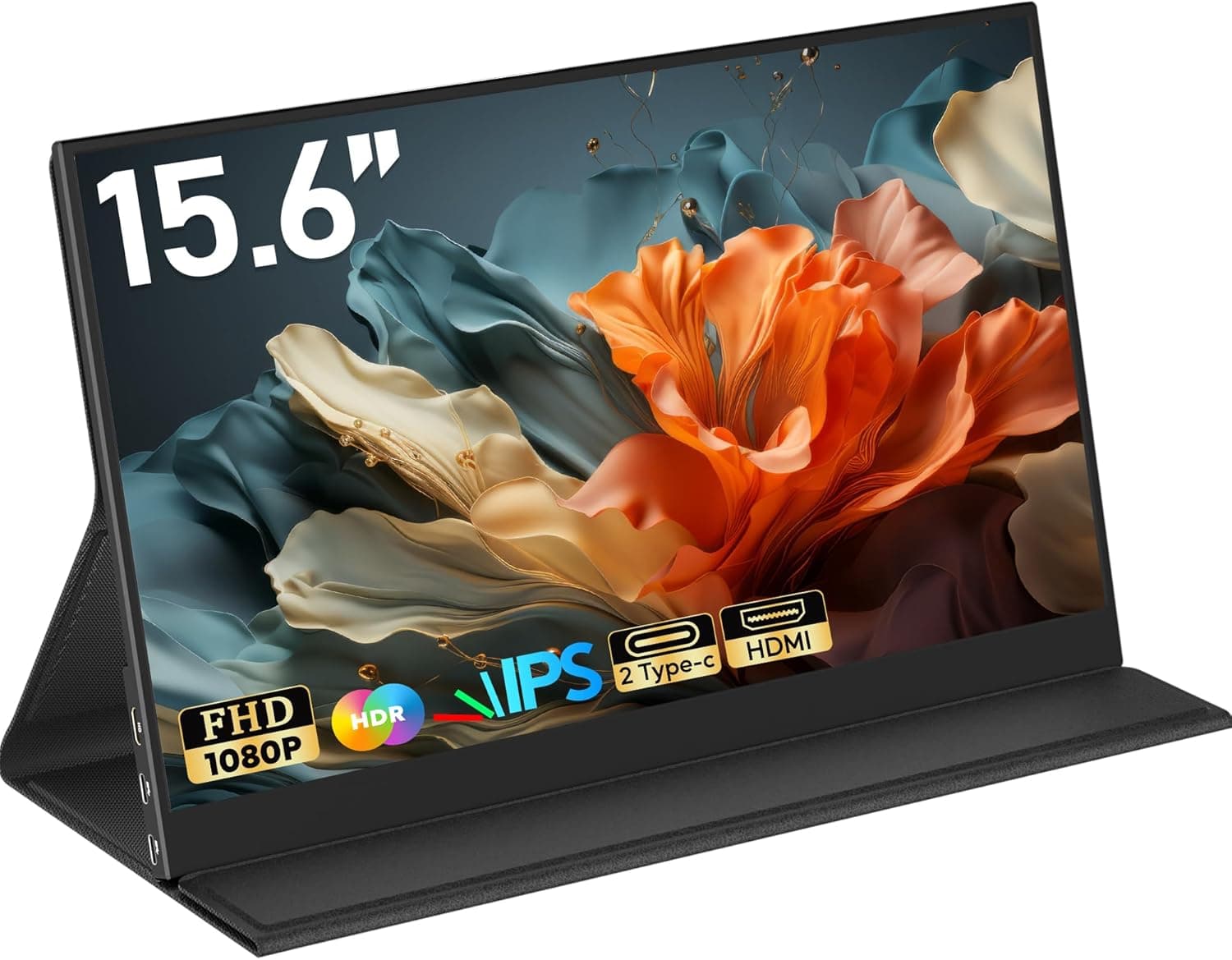 HONGO Monitor portátil ecrã portátil IPS FHD de 15,6" de 1920 x 1080 P, ecrã portátil para computador móvel externo HDR, com HDMI/tipo C/USB C, monitor para PC Mac Laptop Xbox PS4/5, com capa
