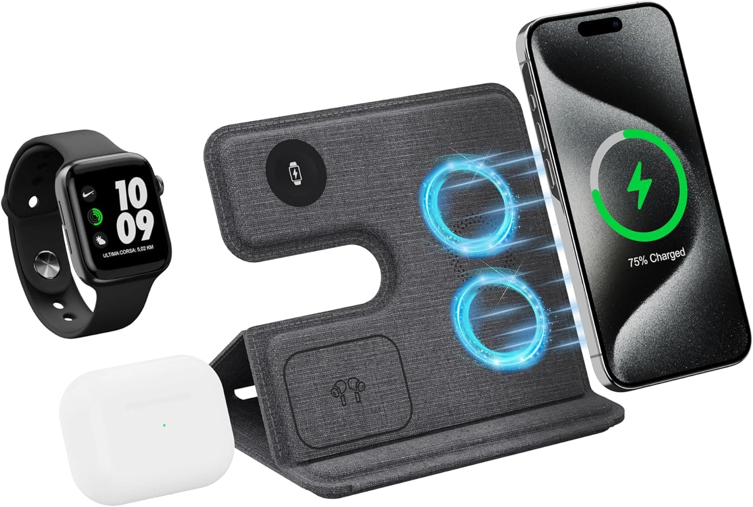Carregador sem fios 3 em 1, Wireless Charger, suporte de carregamento rápido para iPhone 16 15 14 13 12 11 Pro MAX Plus Mini/XS/8, estação de carregamento sem fios