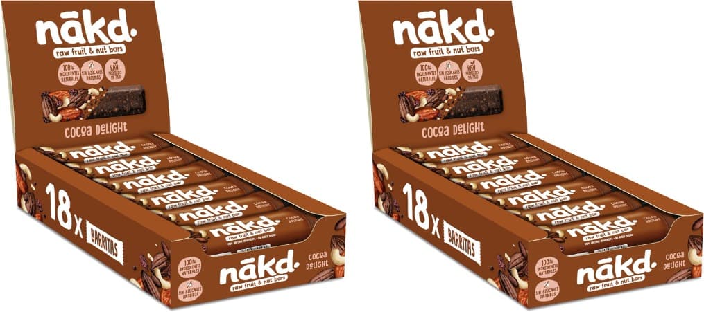 Nākd. Cocoa Delight | Barras de fruta e frutos secos 100% naturais sem açúcar adicionado, 35 g x 36