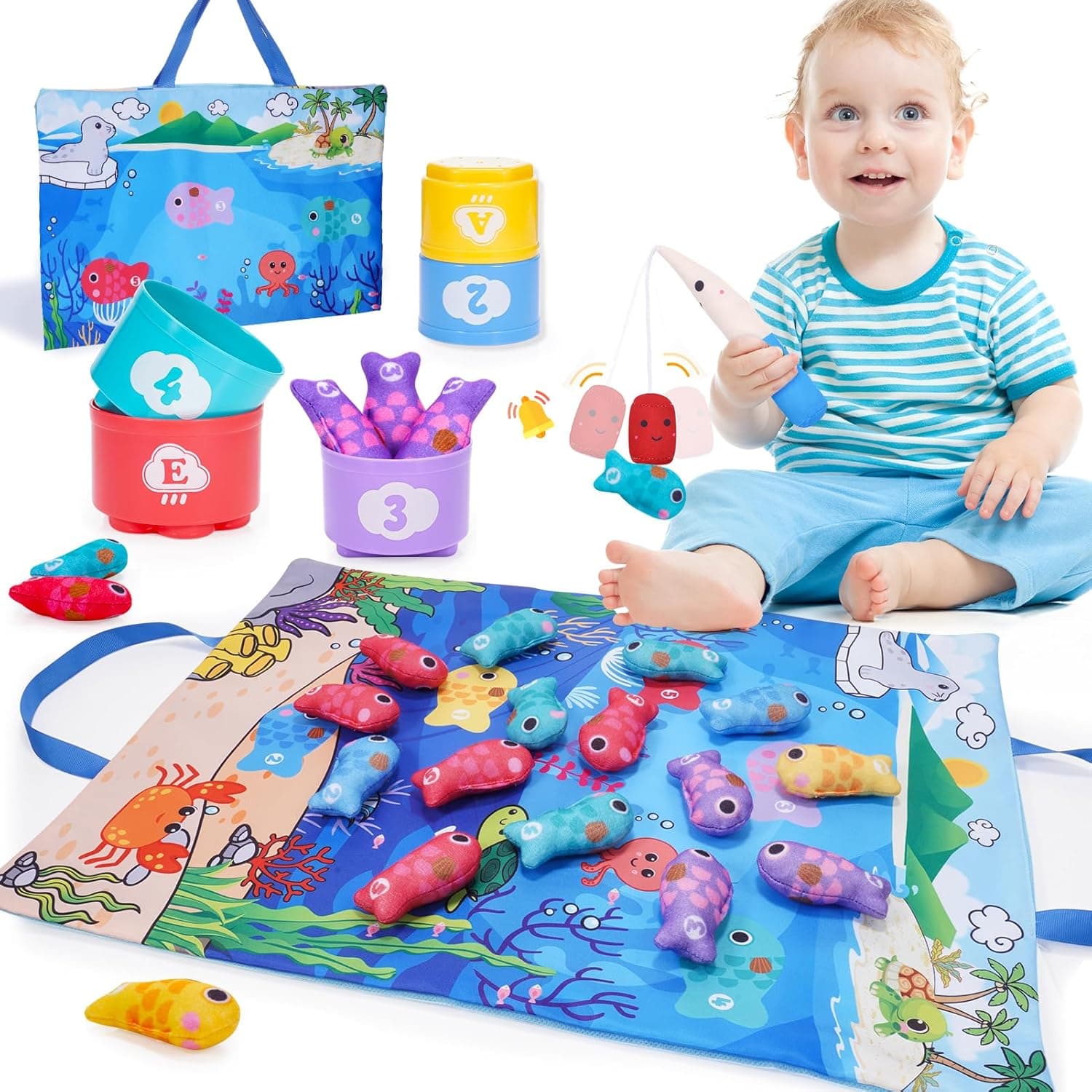 Brinquedos crianças 1 ano, jogo pesca peixes Montessori 1 2 anos brinquedos bebés 18 meses presente crianças 12 anos brinquedos bebé 1 ano brinquedos menina menino 1-3 anos presentes aniversário natal