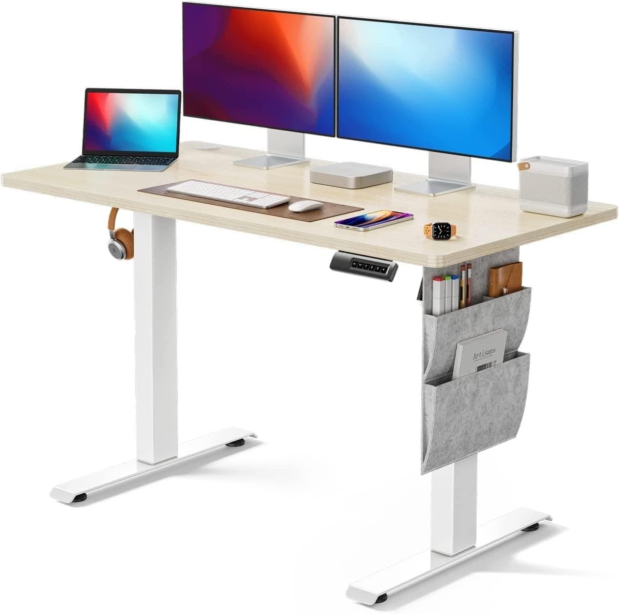 Marsail TZESD7N-EU Mesa de pé elétrica, liga de aço e madeira, bege, 120 x 60 cm