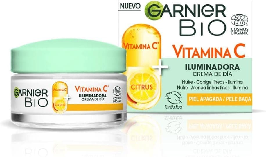 Garnier, Creme de dia iluminadora com vitamina C, corrige as linhas e potência a luminosidade em 24 H, fórmula vegana, 50 ml