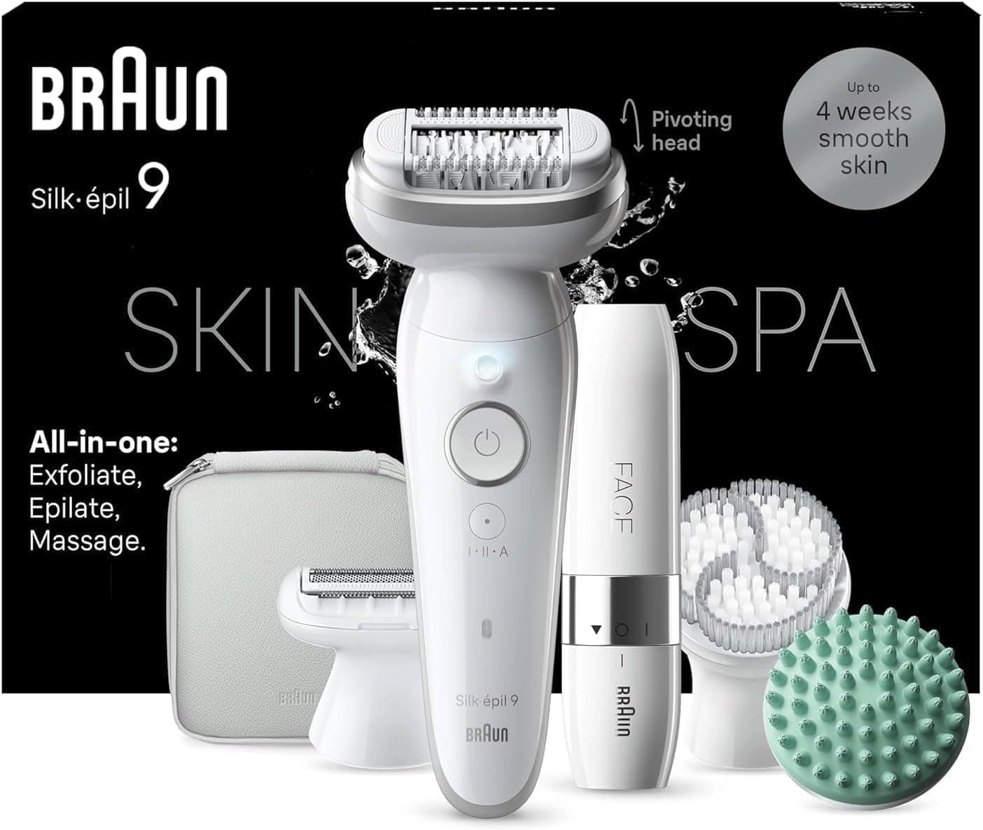 Braun Silk-épil 9 SkinSpa, Depiladora para facilitar a remoção do cabelo, pele macia e duradoura. 9-381, branco/prateado