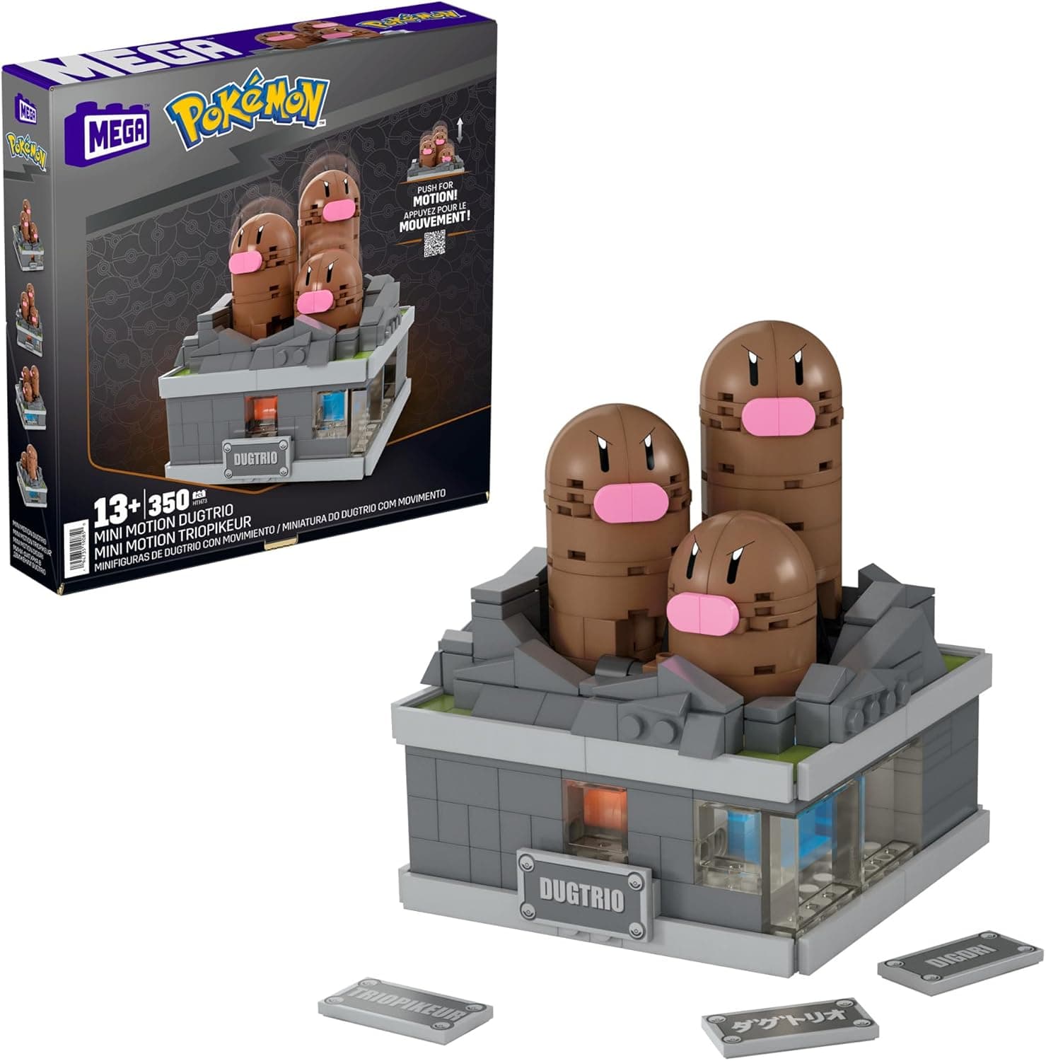 Mega Pokemon Dugtrio Mini em movimento 350 blocos de construção, brinquedo para colecionadores 13 anos (Mattel HTH73)