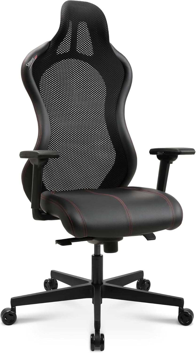 TOPSTAR Sitness RS Sport Plus Continental - Silla de Oficina (Piel sintética, Incluye reposabrazos, Costuras Negras), Color Rojo y Negro