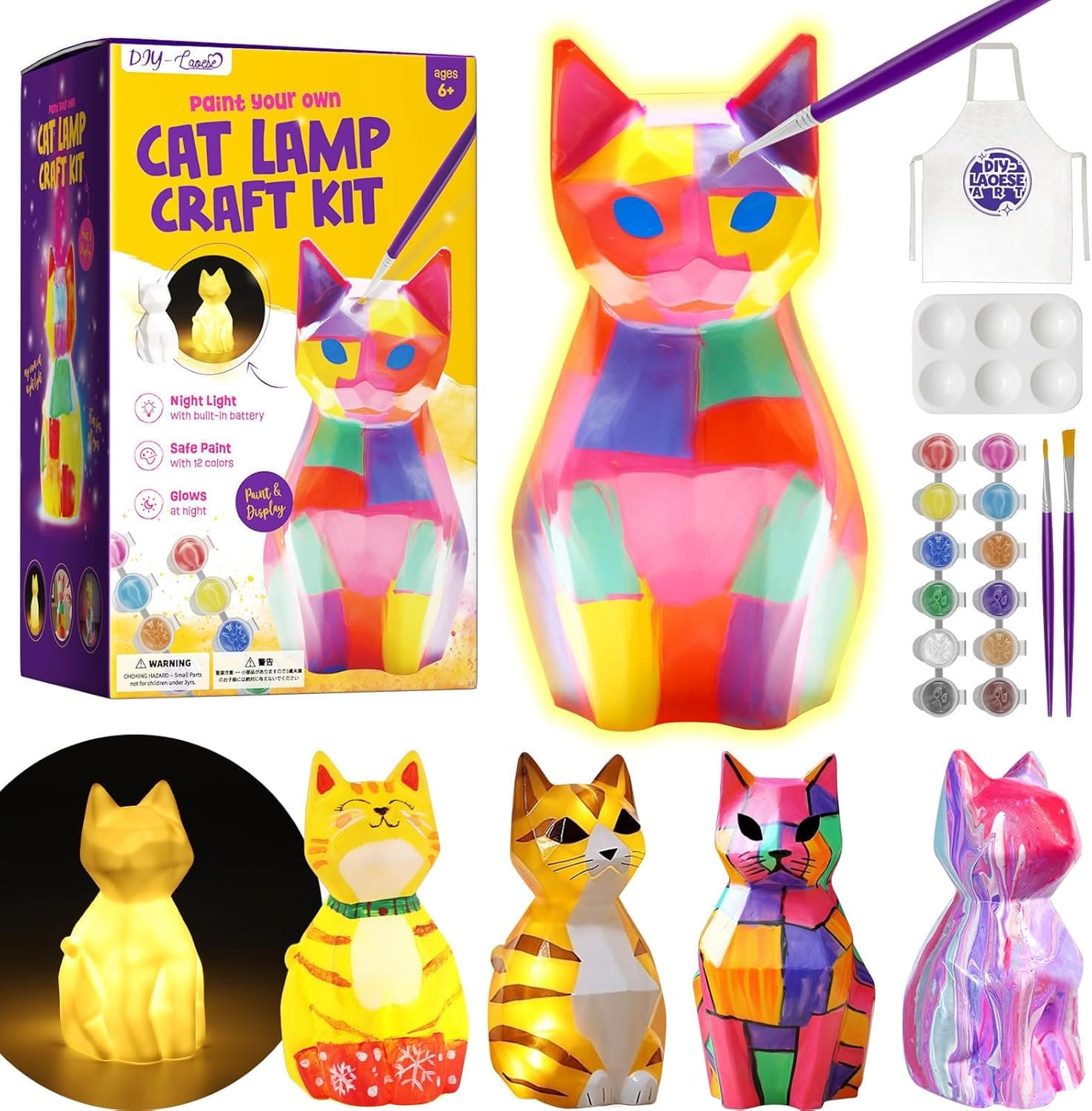 DIY-LAOESE Kit de pintura candeeiro, luz noturna de gato 3D, arte kits de artesanato meninas, jogos e brinquedos de pintura 