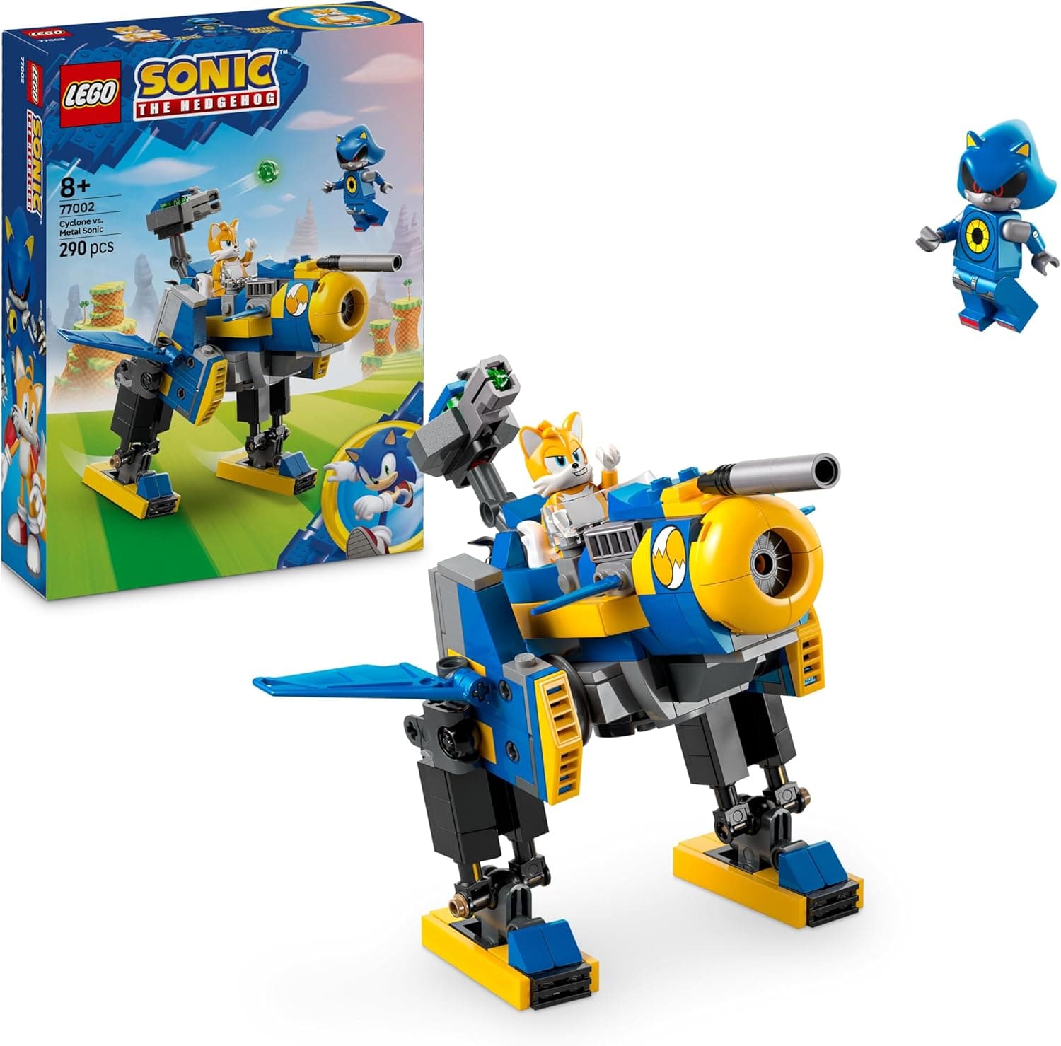 LEGO Sonic The Hedgehog Ciclone vs. Metal Sonic, Meca robótica de brinquedo com 2 personagens da saga de videojogos Inc. Tails Presente Gamer para meninos e meninas de 8 anos ou mais 77002